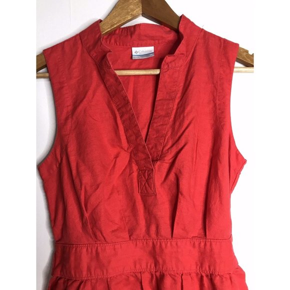 Columbia Linen Blend Dress Women's XS Red Sleeveless V-Neck Pullover Tie Back - Picture 4 of 8